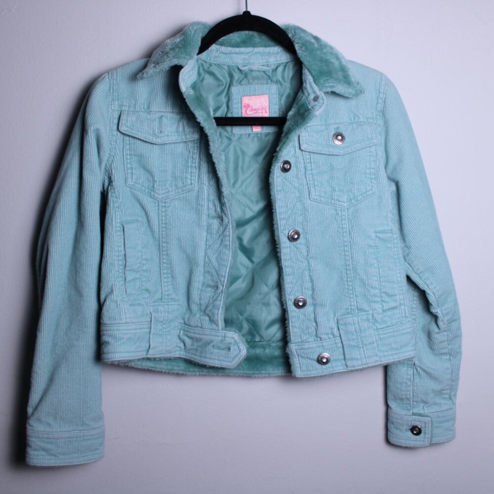 Candies Teal Corduroy Jacket with Rhinestone Buttons Kids Medium - Picture 7 of 16
